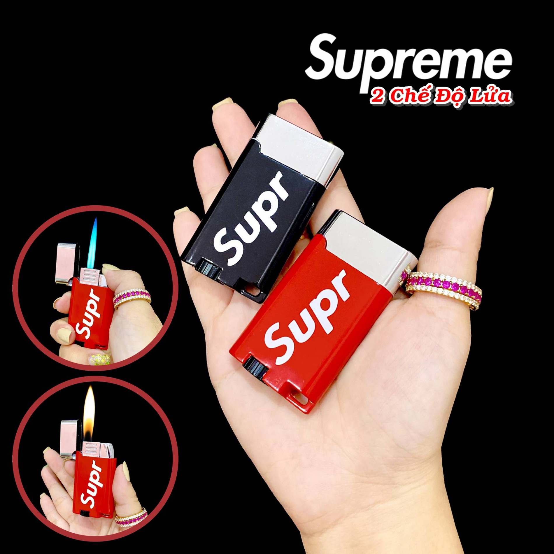 Bật lửa Supreme 2 chế độ lửa (lửa ngọn và lửa kim) - (xài gas)