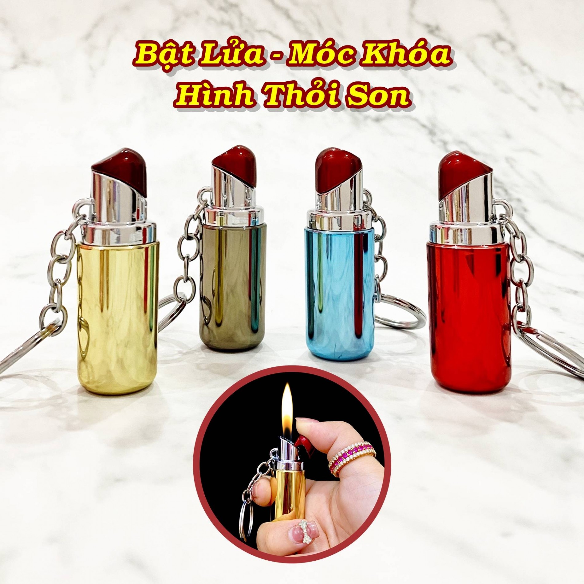 Bật lửa hình thỏi son có móc khóa - (xài gas)