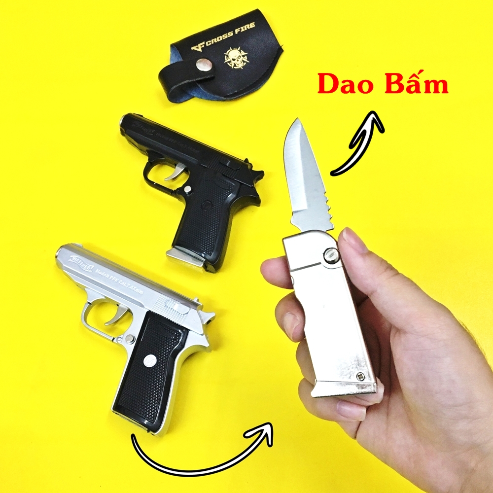 Bật lửa hình súng M9 có bao da 30 trong 1 (bật lửa, súng, dao tự vệ) - (xài gas) màu bạc