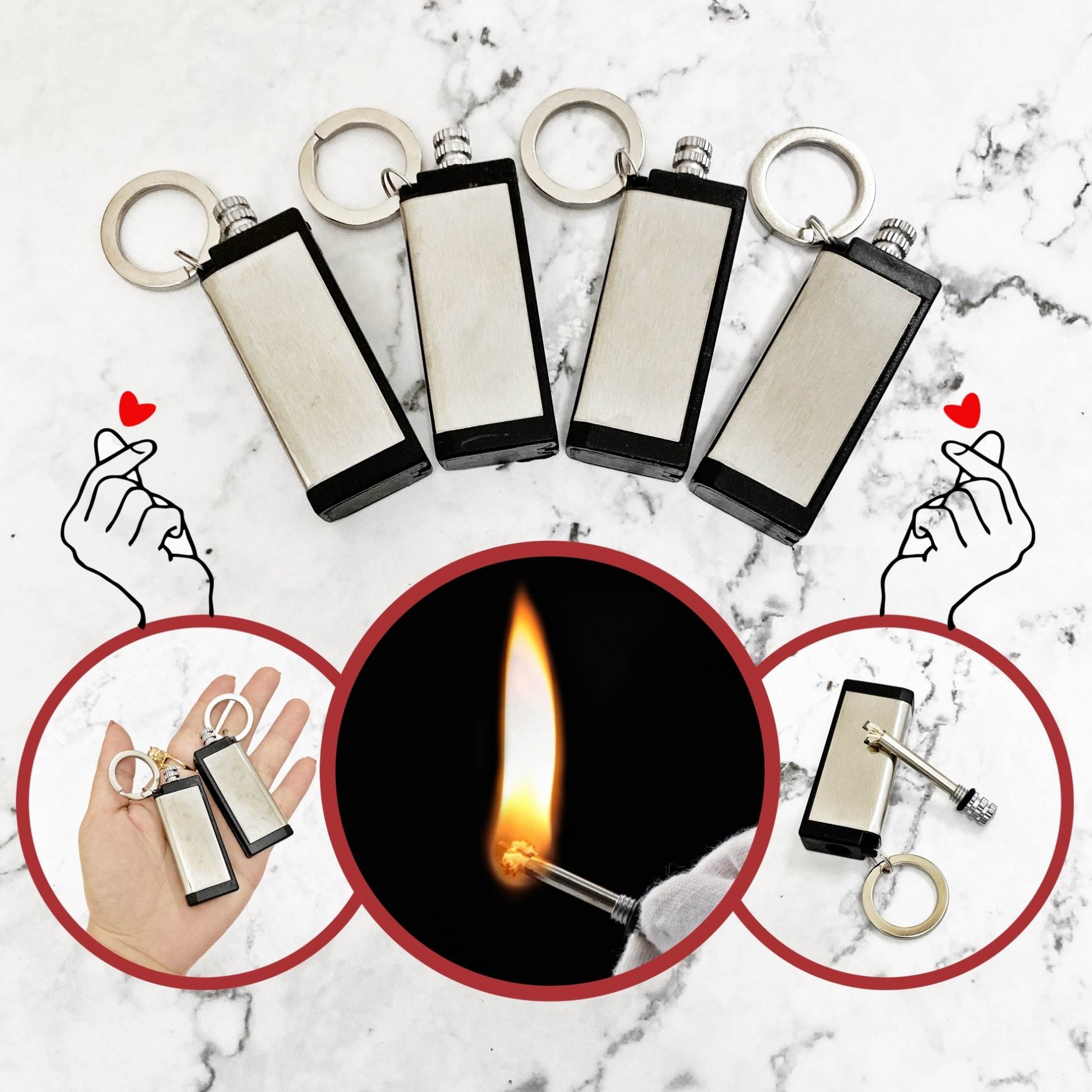 Bật lửa móc khóa diêm xăng chữ nhật