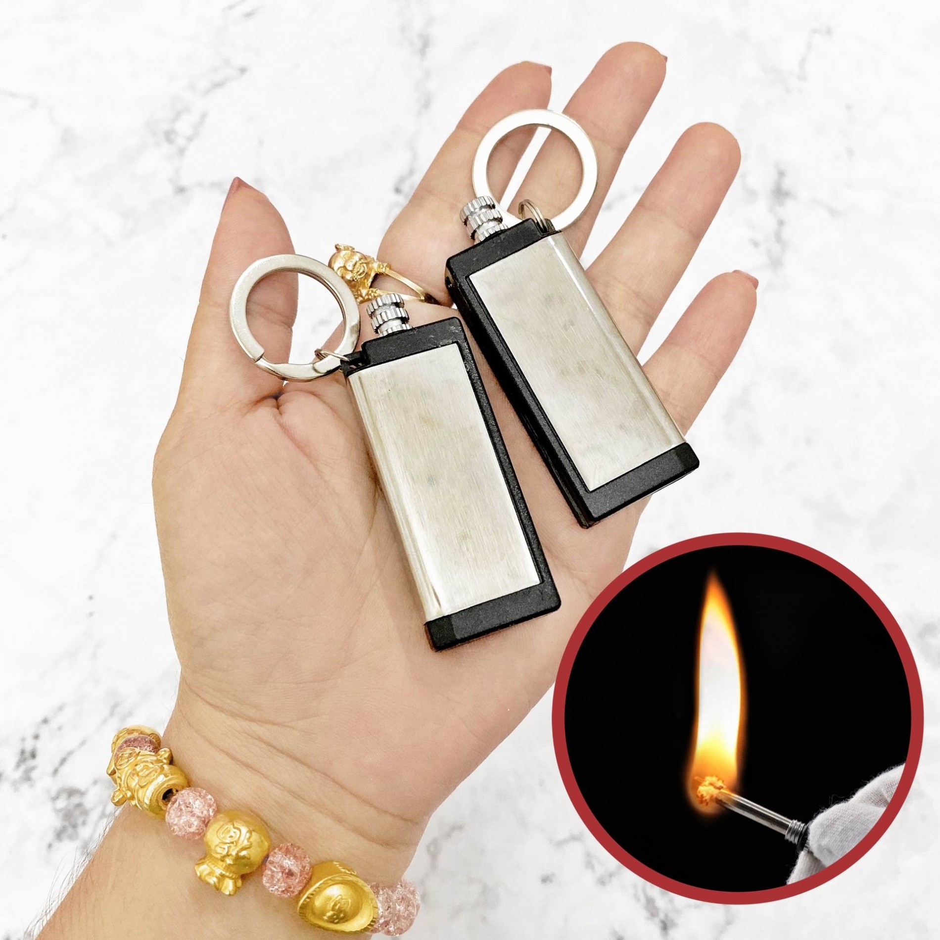 Bật lửa móc khóa diêm xăng chữ nhật