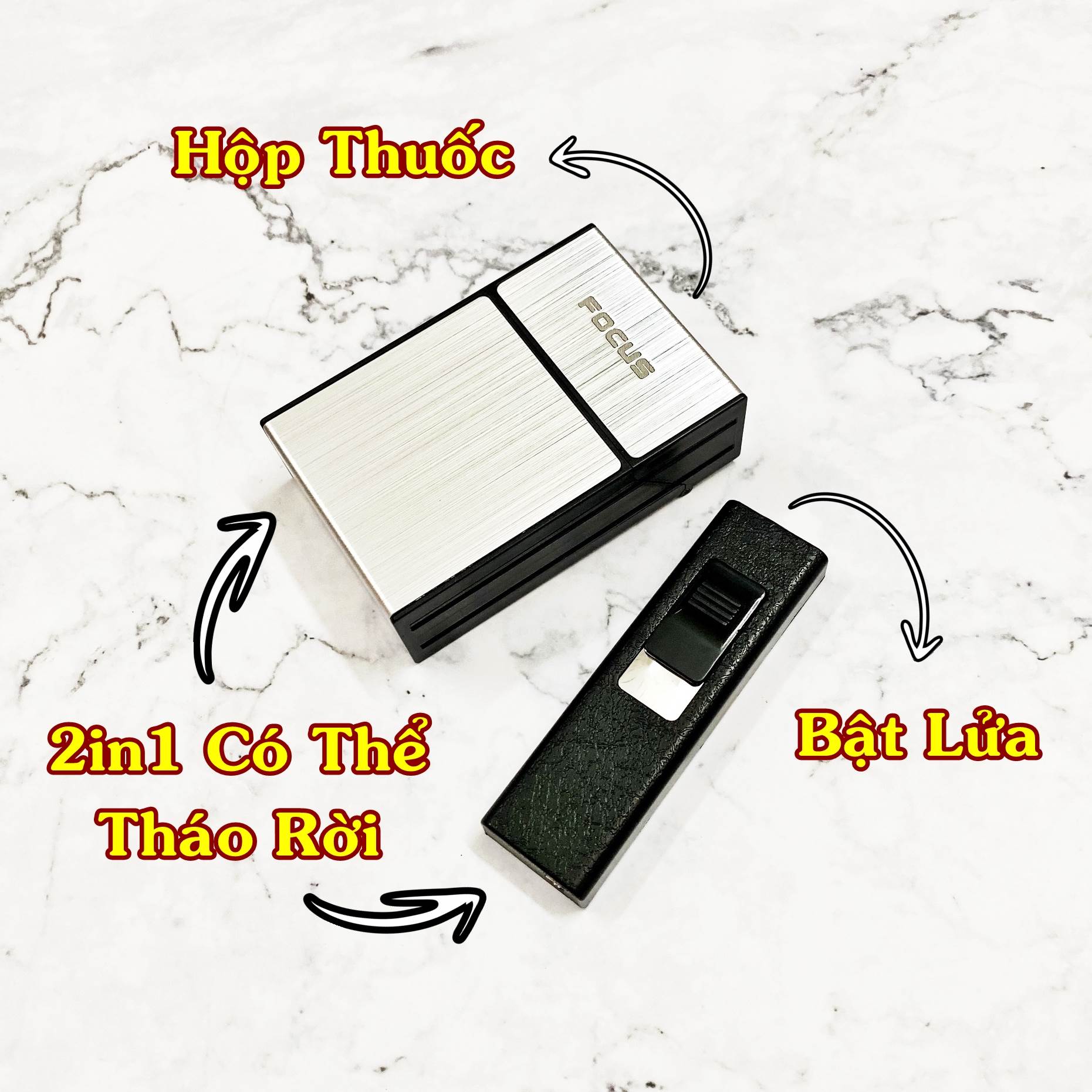 Bật lửa kiêm hộp thuốc Focus 2 in 1 có thể tháo rời dùng gas