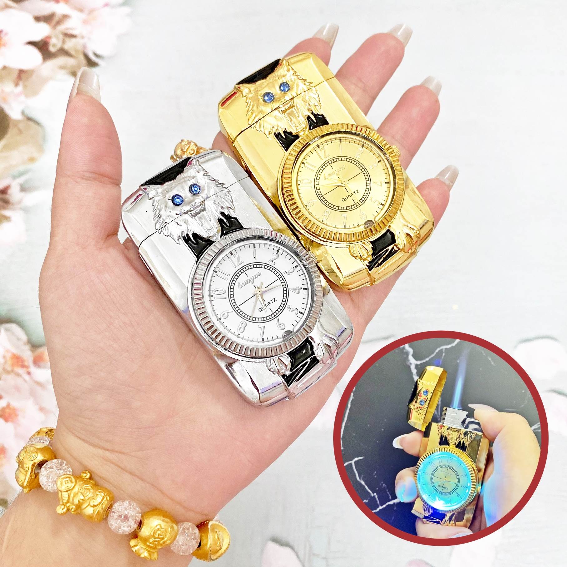 Đồng hồ kiêm bật lửa hình chó sói - có đèn led - xài gas
