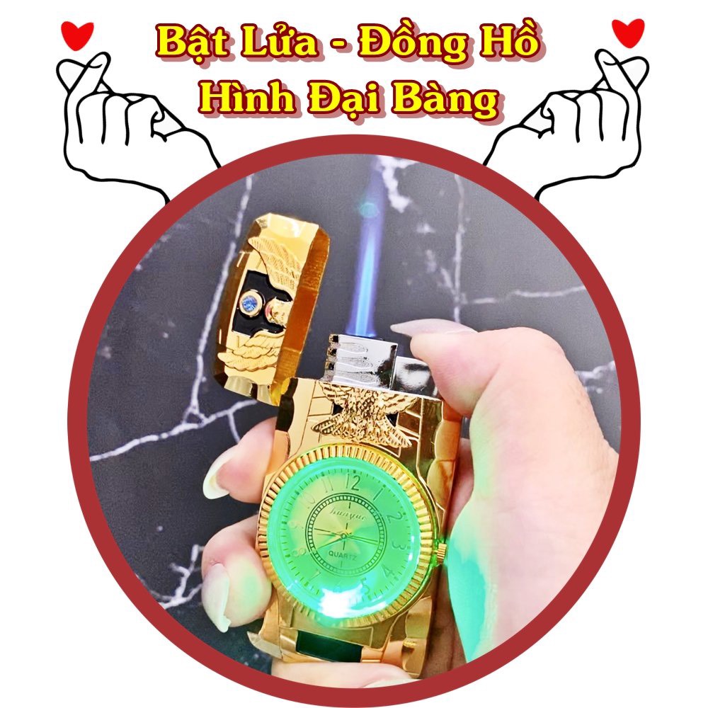 Đồng hồ kiêm bật lửa hình đại bàng - có đèn LED - dùng gas