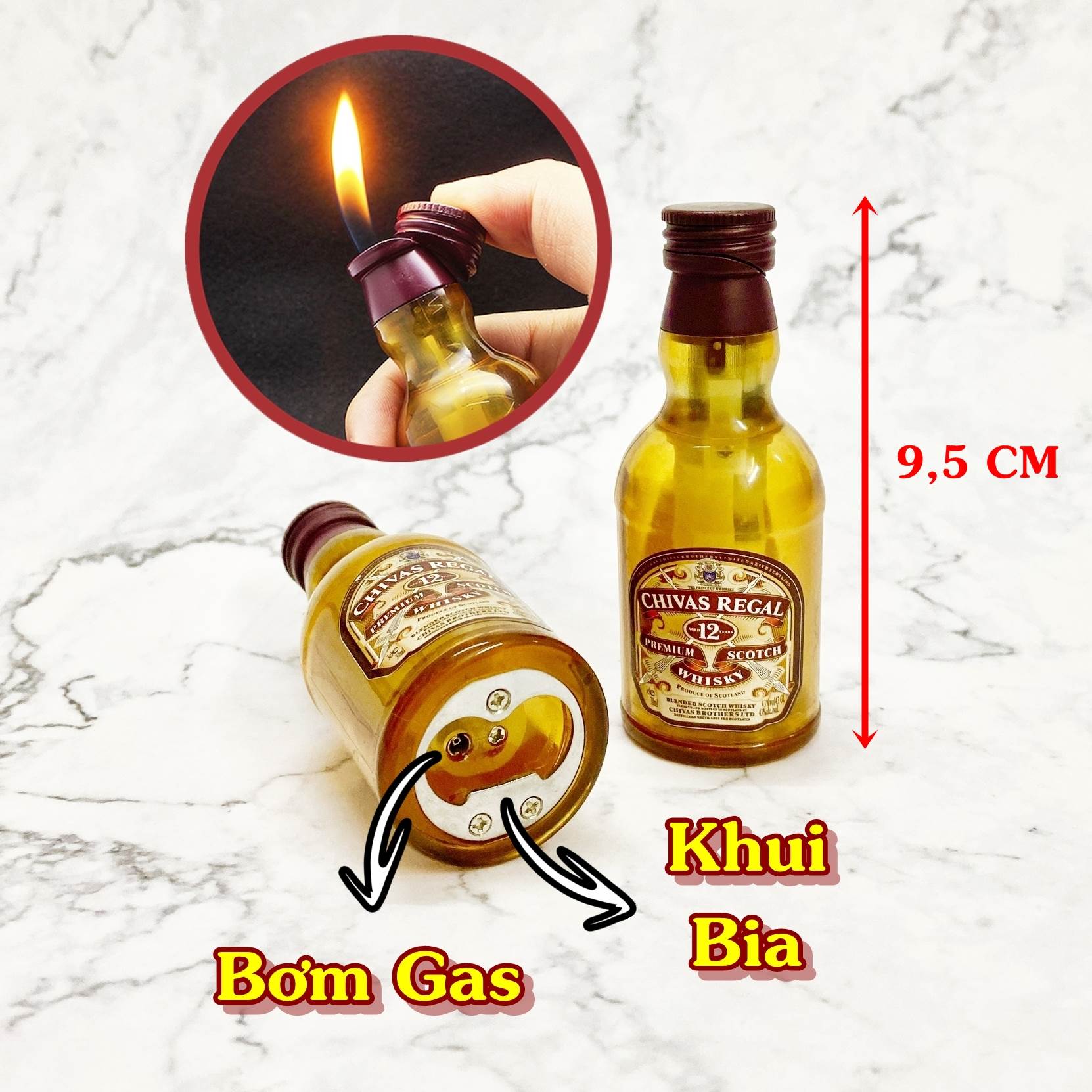 Bật lửa hình chai rượu Chivas 12 bật lửa - khui bia - xài gas