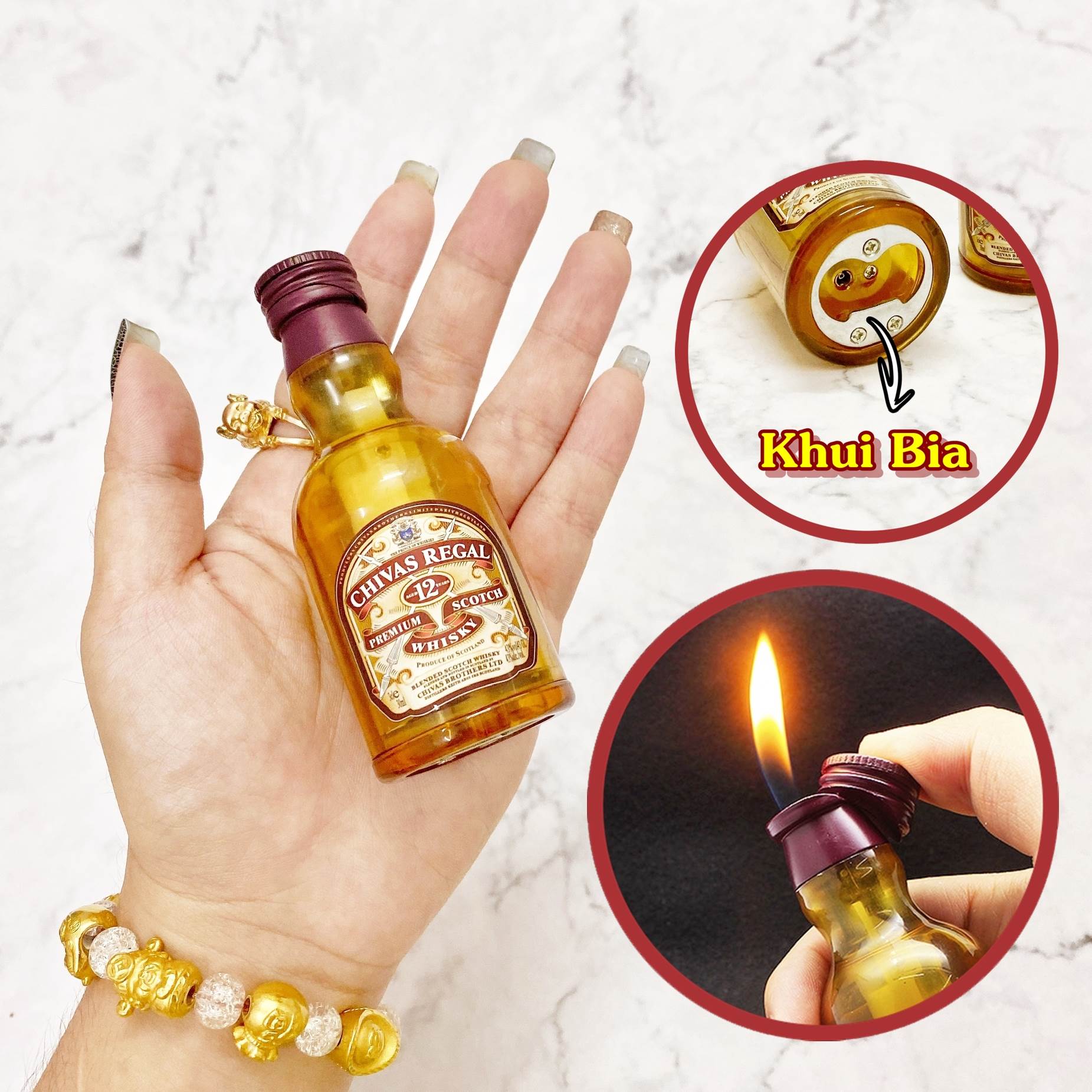 Bật lửa hình chai rượu Chivas 12 bật lửa - khui bia - xài gas