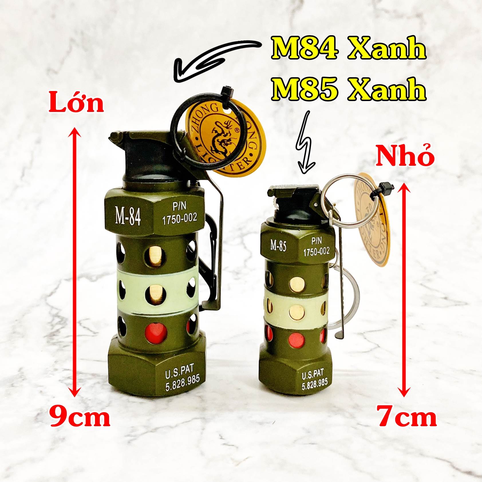 Bật lửa hình trái lựu đạn M-85 xanh size nhỏ dùng gas