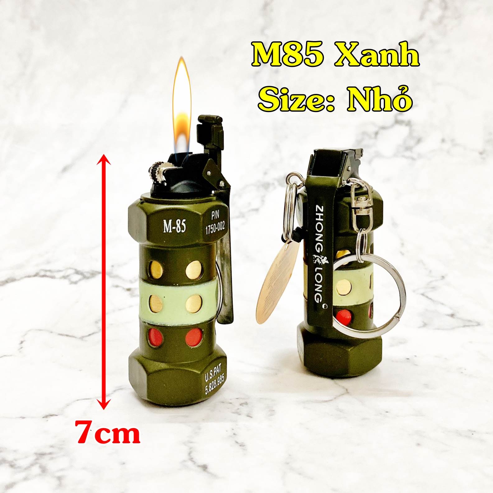 Bật lửa hình trái lựu đạn M-85 xanh size nhỏ dùng gas