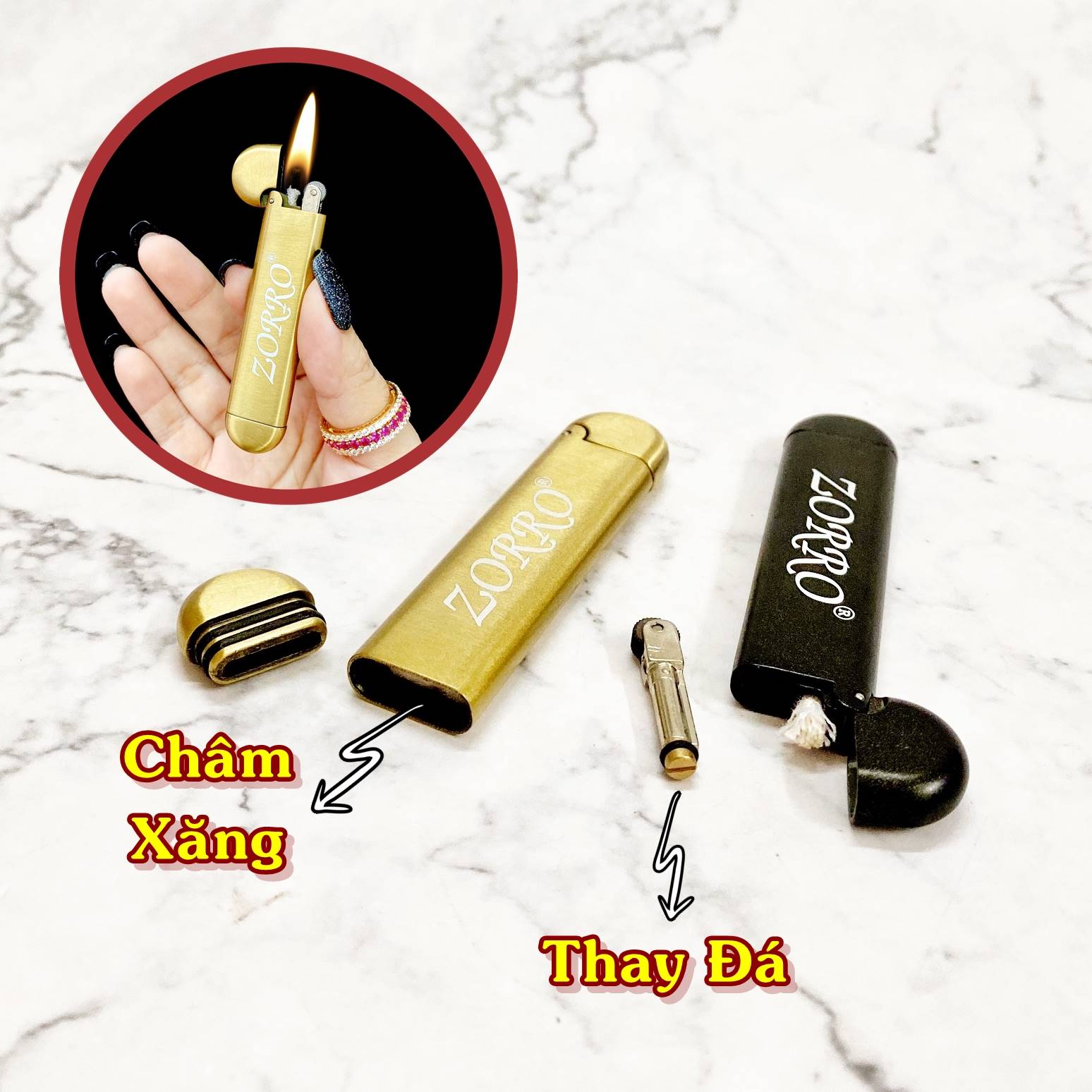 Bật lửa Zorro xăng đá Z898 mỏng dài