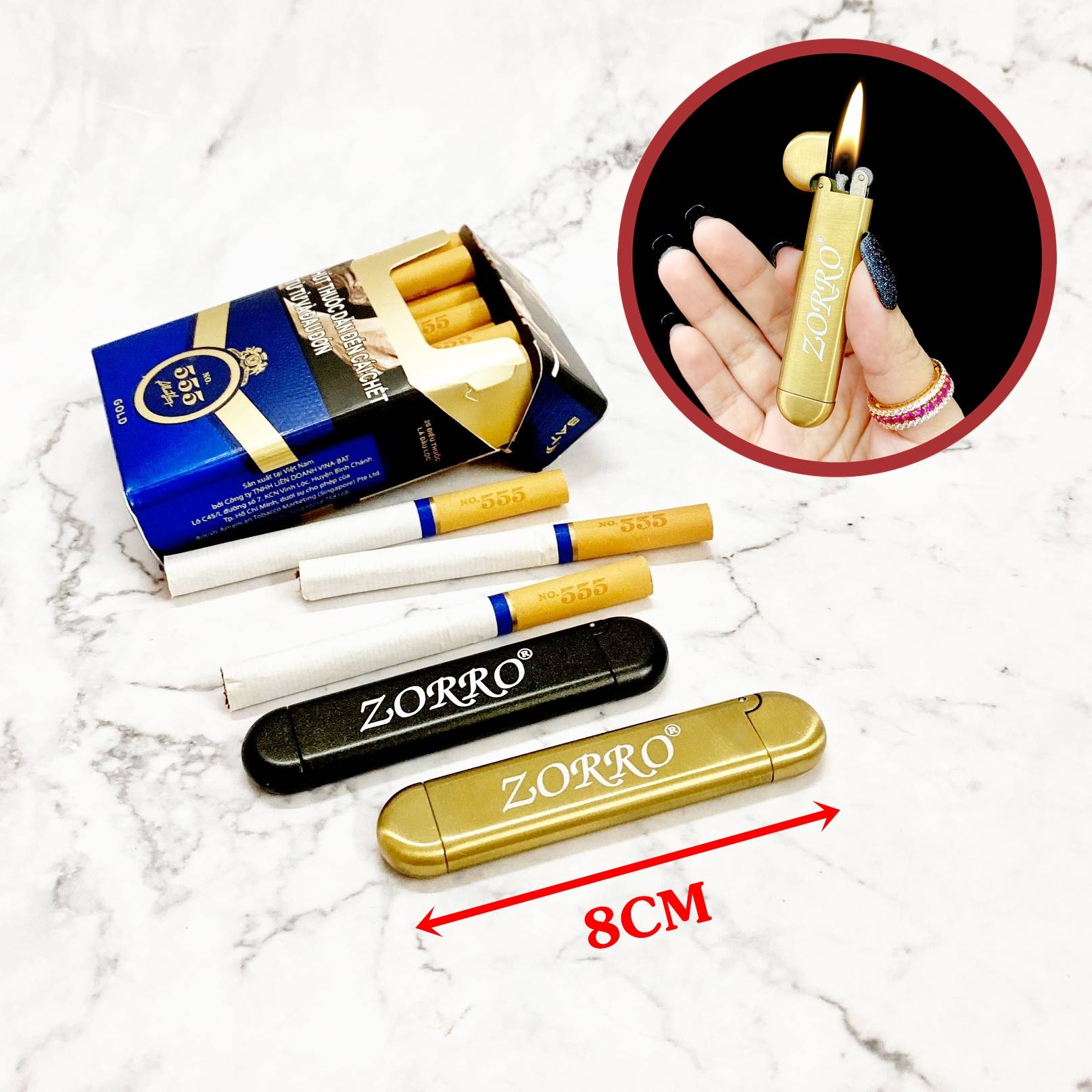 Bật lửa Zorro xăng đá Z898 mỏng dài