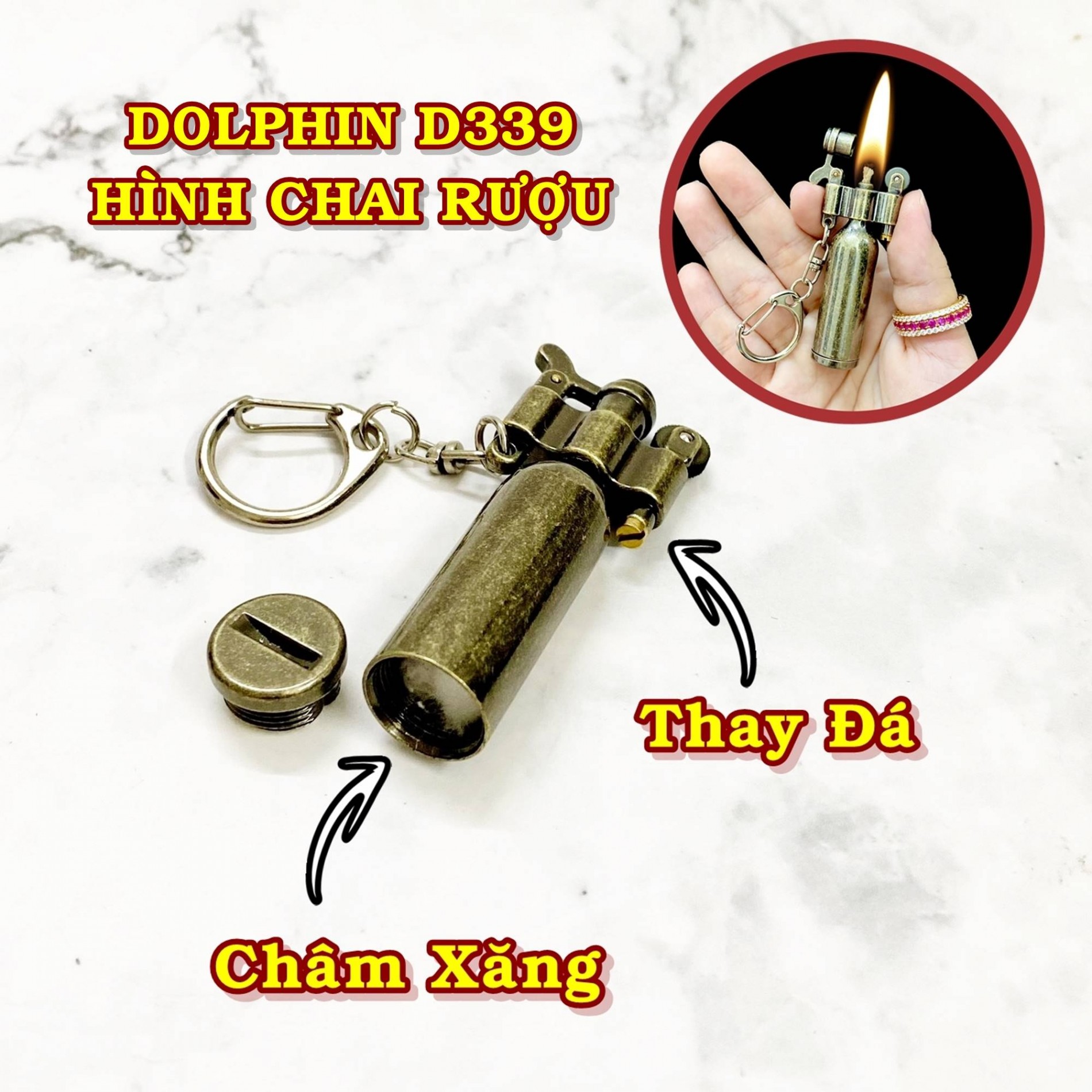 Bật lửa hình chay rượu D339 có hộp dùng xăng