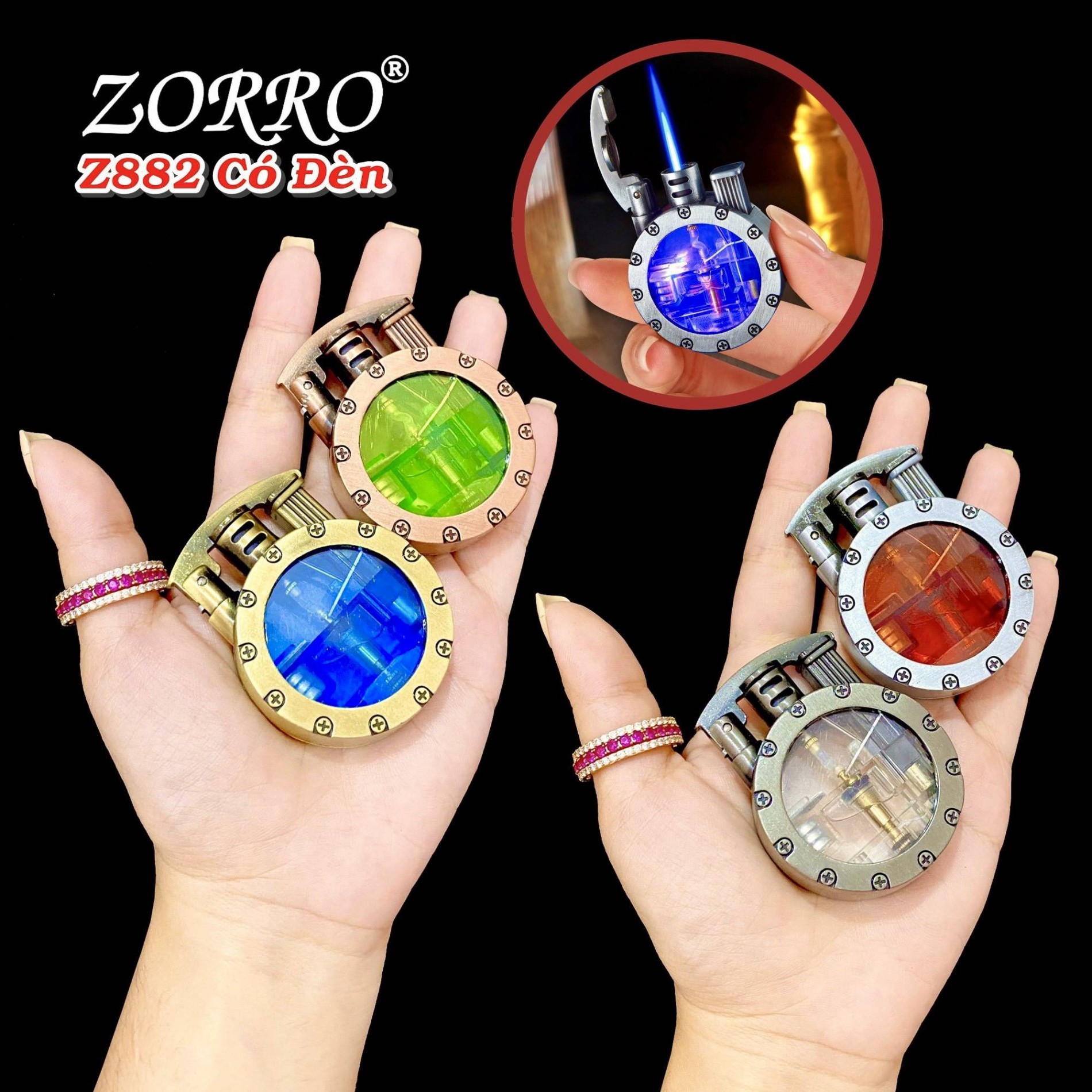 Bật lửa khè gas lộ thiên zorro z882 (có đèn nhấp nháy) - (xài gas)