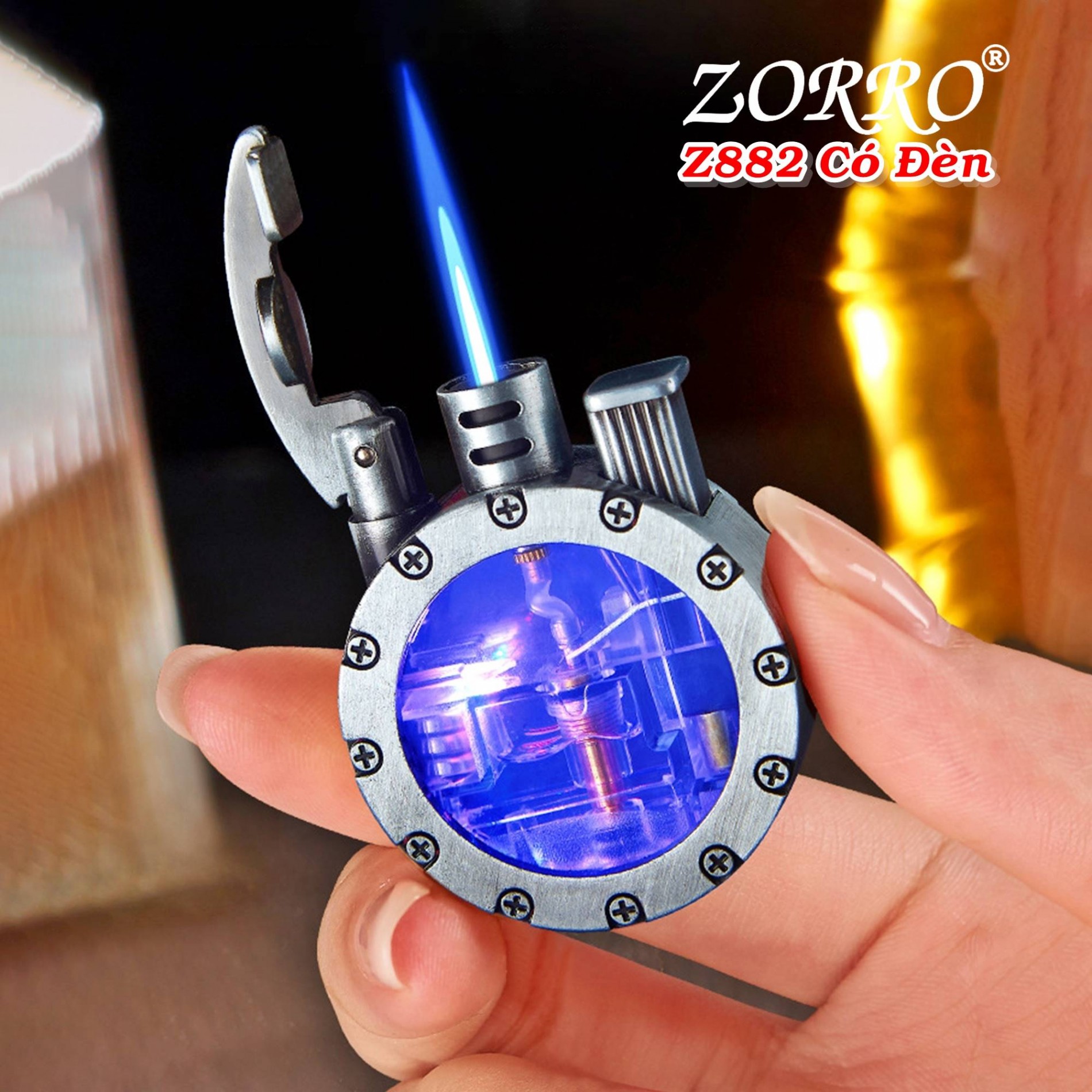 Bật lửa khè gas lộ thiên zorro z882 (có đèn nhấp nháy) - (xài gas)