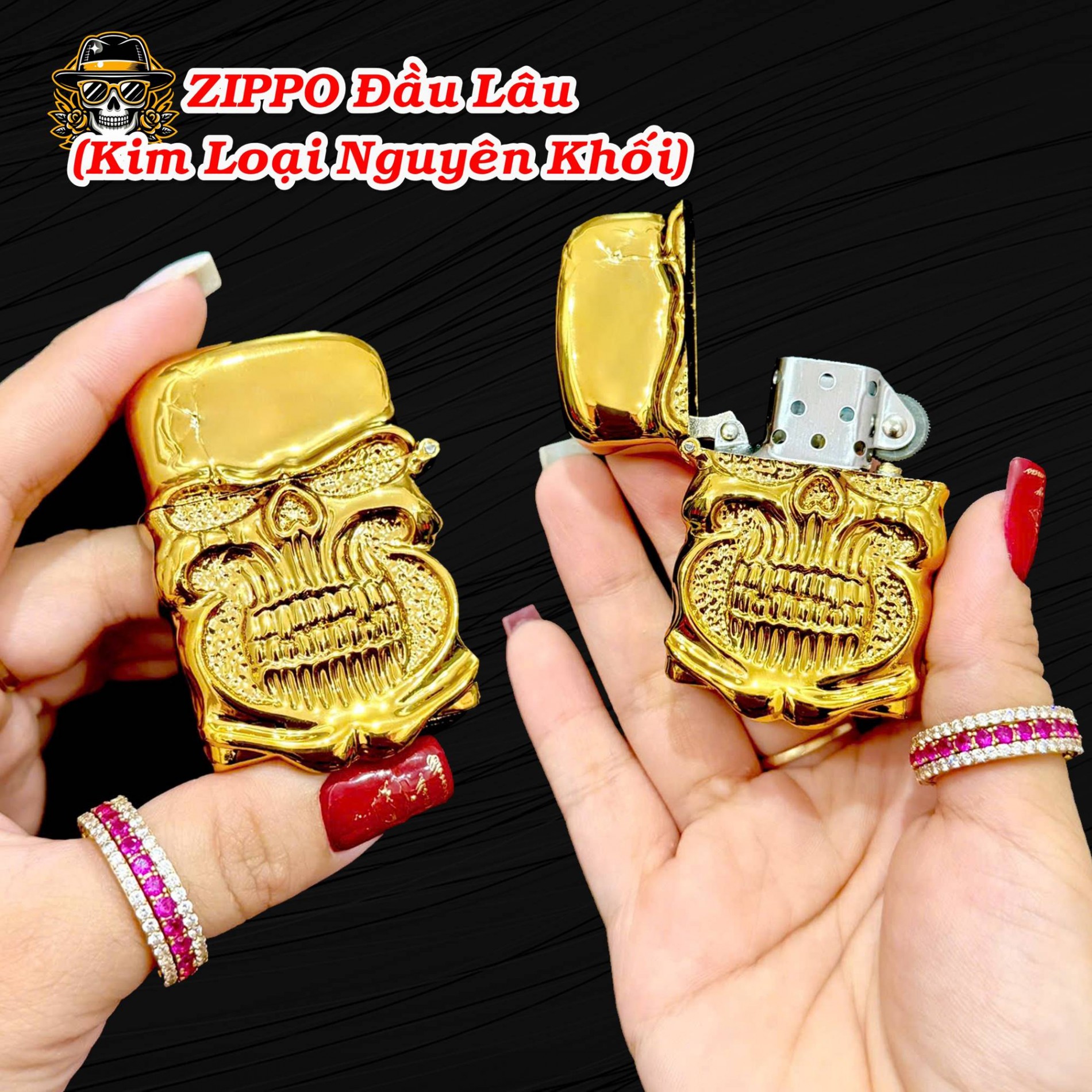 Bật lửa Zippo hình đầu lâu kim loại nguyên khối xài xăng