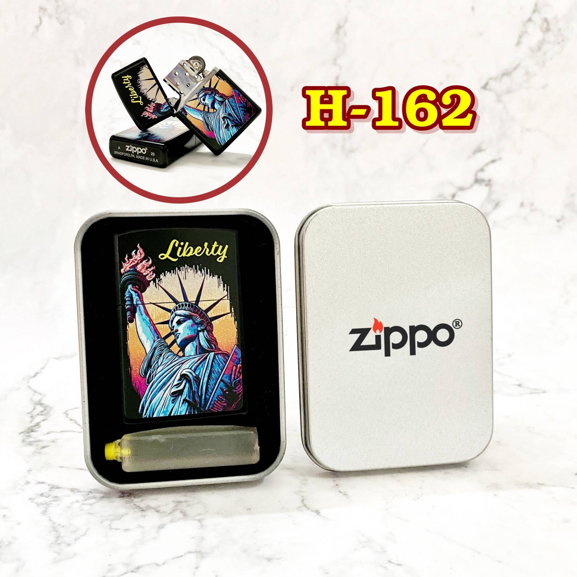 Bật lửa Zippo mặt hình tượng nữ thần tự do H-162