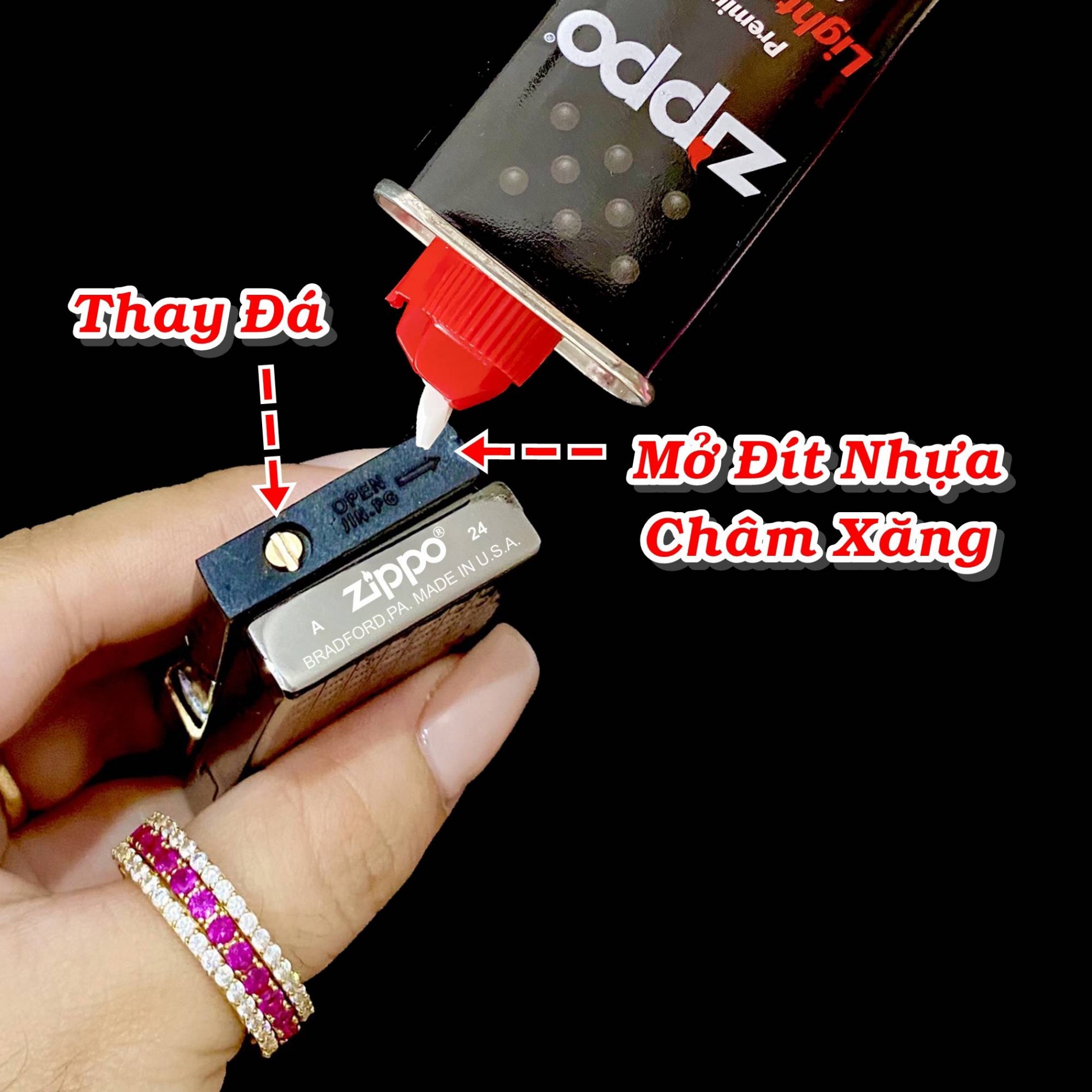 Bật lửa Zippo slim vân kim cương dùng xăng